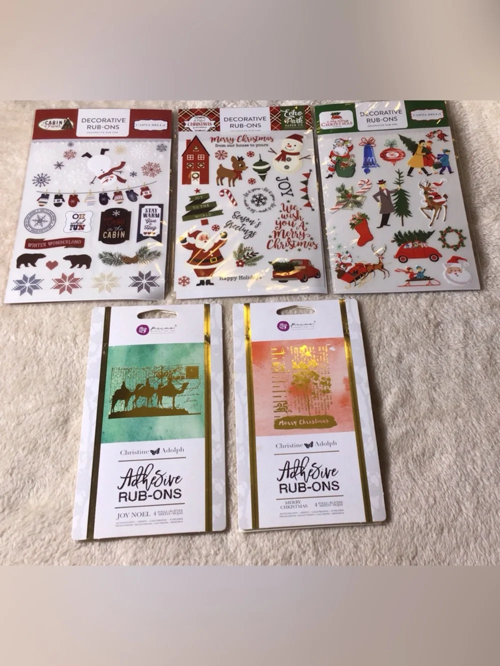 Holiday Themed Rub-On Transfers - Assorted Christmas Designs